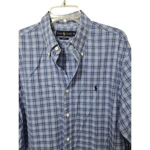 Ralph‎ Lauren Mens XL Plaid Button Down Shirt Blue Slim Fit Pony Preppy Classic